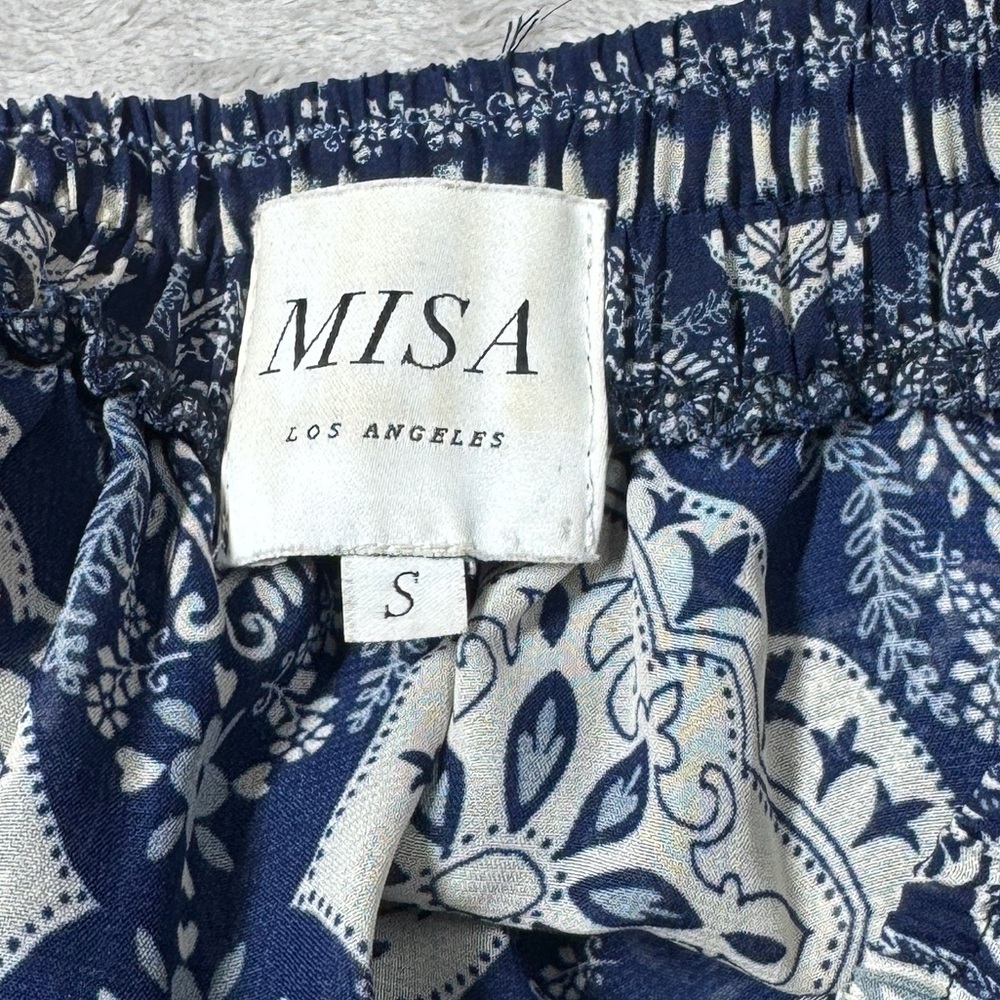 Misa Los Angeles Marion Navy Blue White Floral Paisley Ruffle Mini Skirt Small - Picture 11 of 12